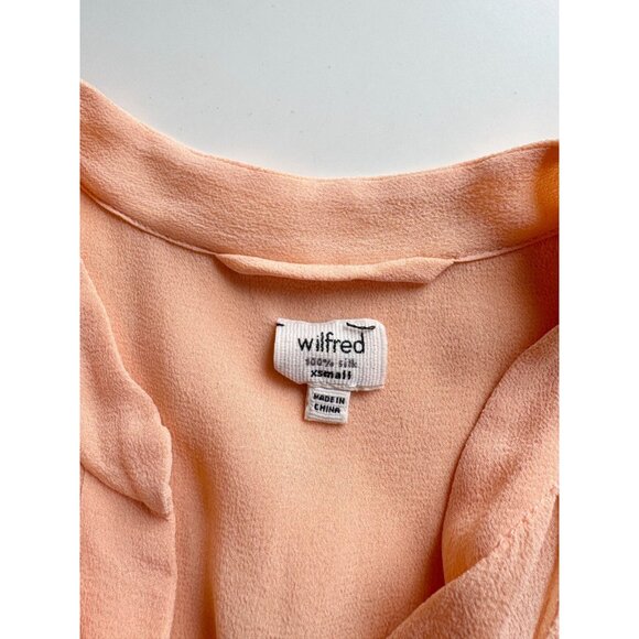 Aritzia WILFRED Peach Orange Sheer Silk Georgette Draped Blouse Top, Size XS - Picture 9 of 11